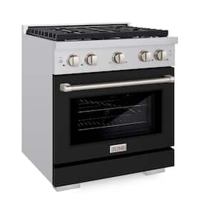 30 in. 4-Burner Freestanding Gas Range and Convection Gas Oven with Black Matte Door in Stainless Steel
