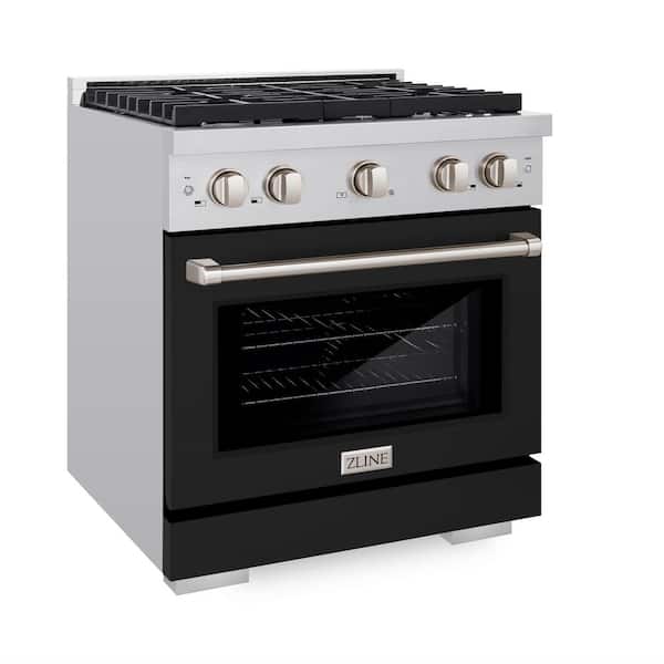 ZLINE Kitchen and Bath 30 in. 4-Burner Freestanding Gas Range and Convection Gas Oven with Black Matte Door in Stainless Steel