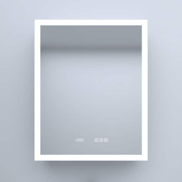 24 in. W x 30 in. H Rectangular Silver Aluminum Recessed/Surface Mount Right Medicine Cabinet with Mirror LED and Clock