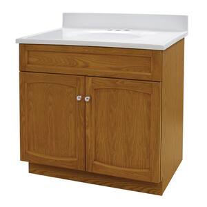 Heartland 30 in. W x 18 D. Bath Vanity in Oak with Marble Vanity Top in White with Integrated White Basin