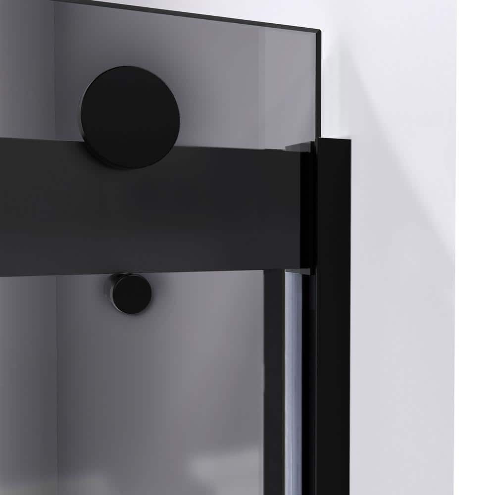 Sapphire Matte Black Semi-Frameless Sliding Shower Door with Smoke Gray Glass