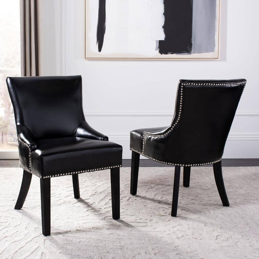 Transitional Black Leather Upholstered Parsons Side Chair