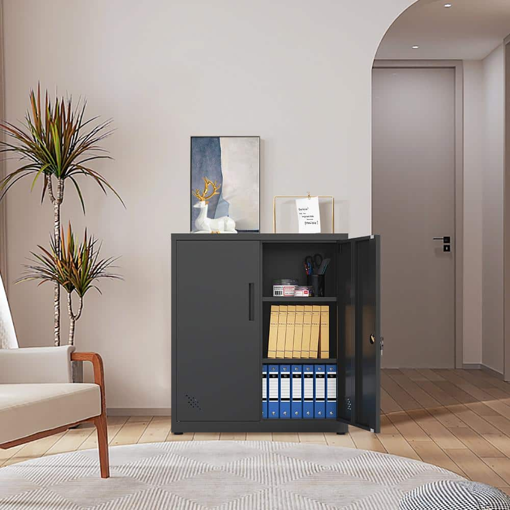 Black 35.43 in. H Metal Accent Storage Cabinet 2-Doors Lockable File ...