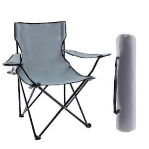 Gray Fabric Portable Folding Camping Chair with Carry Bag Anti-Spill Cup Holder and Steel Frame for Camping Hunting