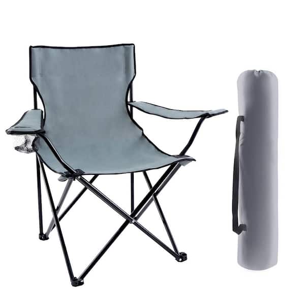 Unbranded Gray Fabric Portable Folding Camping Chair with Carry Bag Anti-Spill Cup Holder and Steel Frame for Camping Hunting