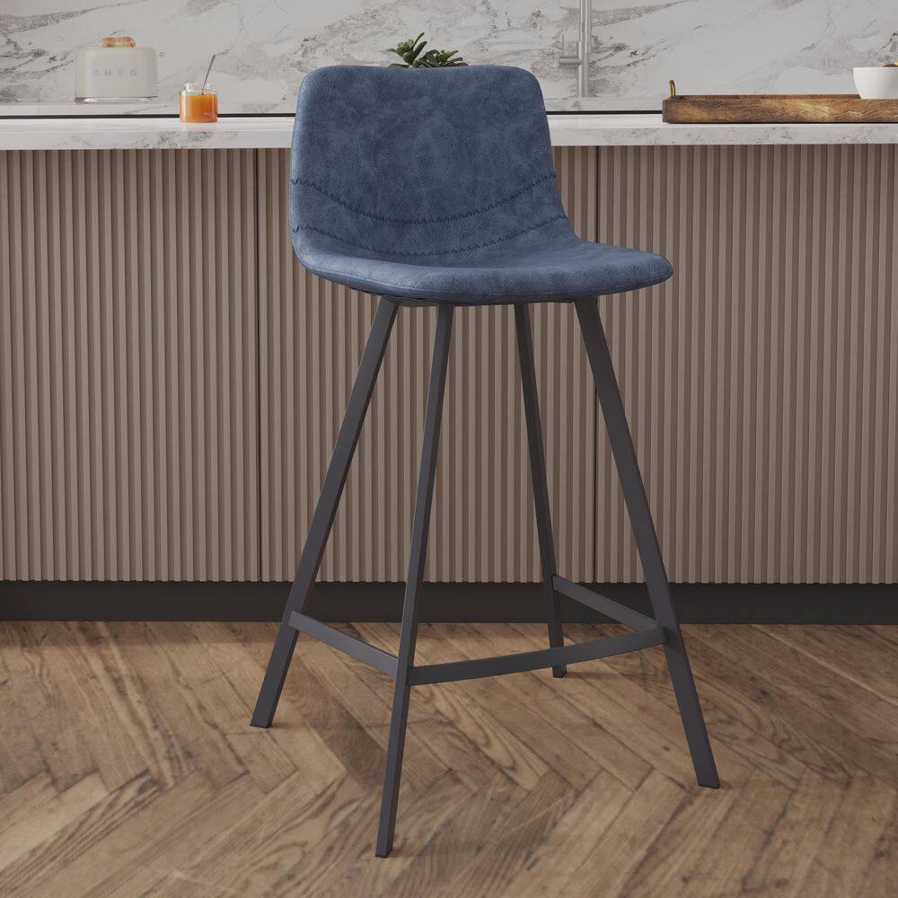 Elland 35 in. Leather Upholstery Counter Stool in Black Stainless Steel for Indoor and Outdoor in Peacock Blue price history on PriceWatchPro