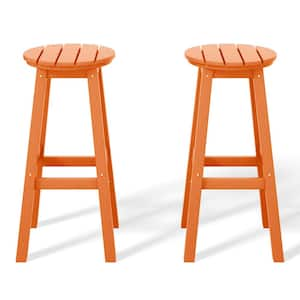 Laguna 29 in. HDPE Plastic All Weather Backless Round Seat Bar Height Outdoor Bar Stool in Orange (Set of 2)