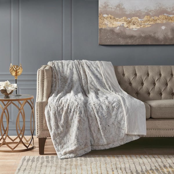 Madison Park Marselle Snow Leopard Faux Fur Throw Blanket