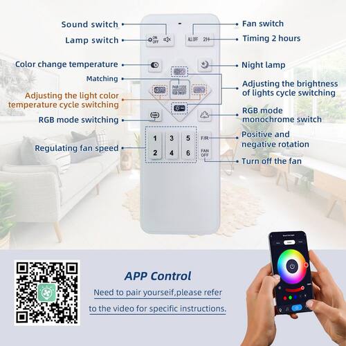 20 in. Smart Indoor Low Profile White Ceiling Fan with 6-Speed Remote Control and RGB Light OLUZO Ceiling Fans With Lights