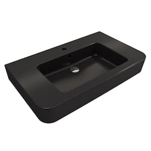 Parma 33.5 in. 1-Hole Wall-Mounted Fireclay Bathroom Sink with Overflow in Matte Black