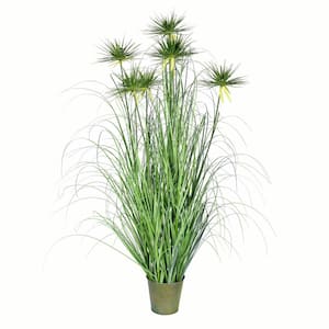 48 in. Artificial Potted Green Grass and Cyperus Heads