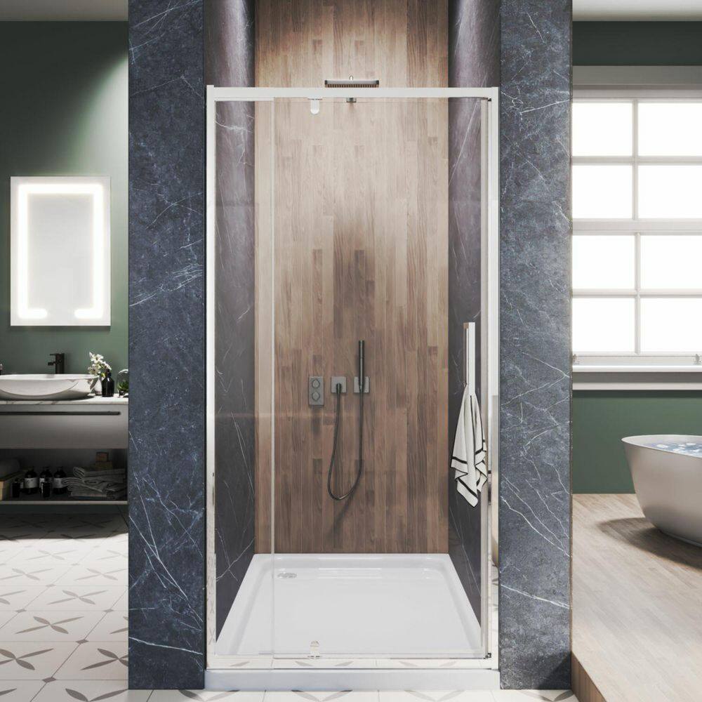 32 to 36 in. W x 72 in. H Framed Pivot Shower Door in Chrome with Clear Glass price history on PriceWatchPro