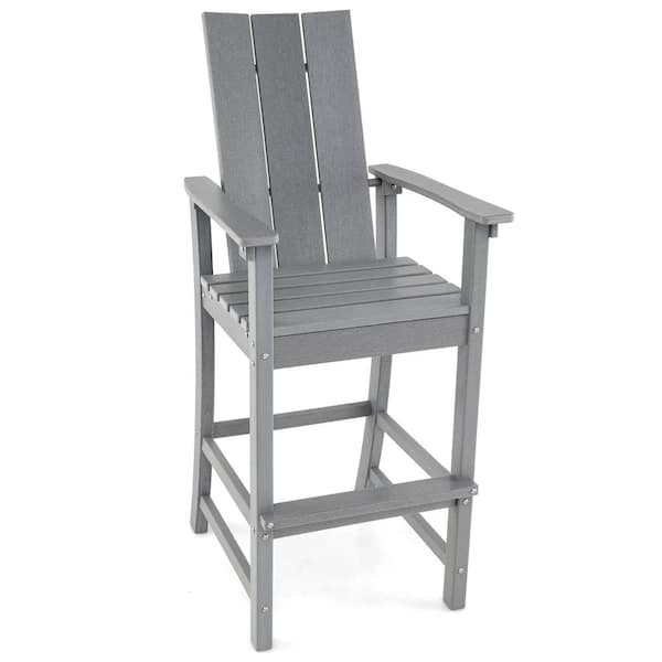 ANGELES HOME Gray Tall Adirondack Chair Outdoor Bar Stool with Ergonomic Backrest for Backyard (Set of 1)