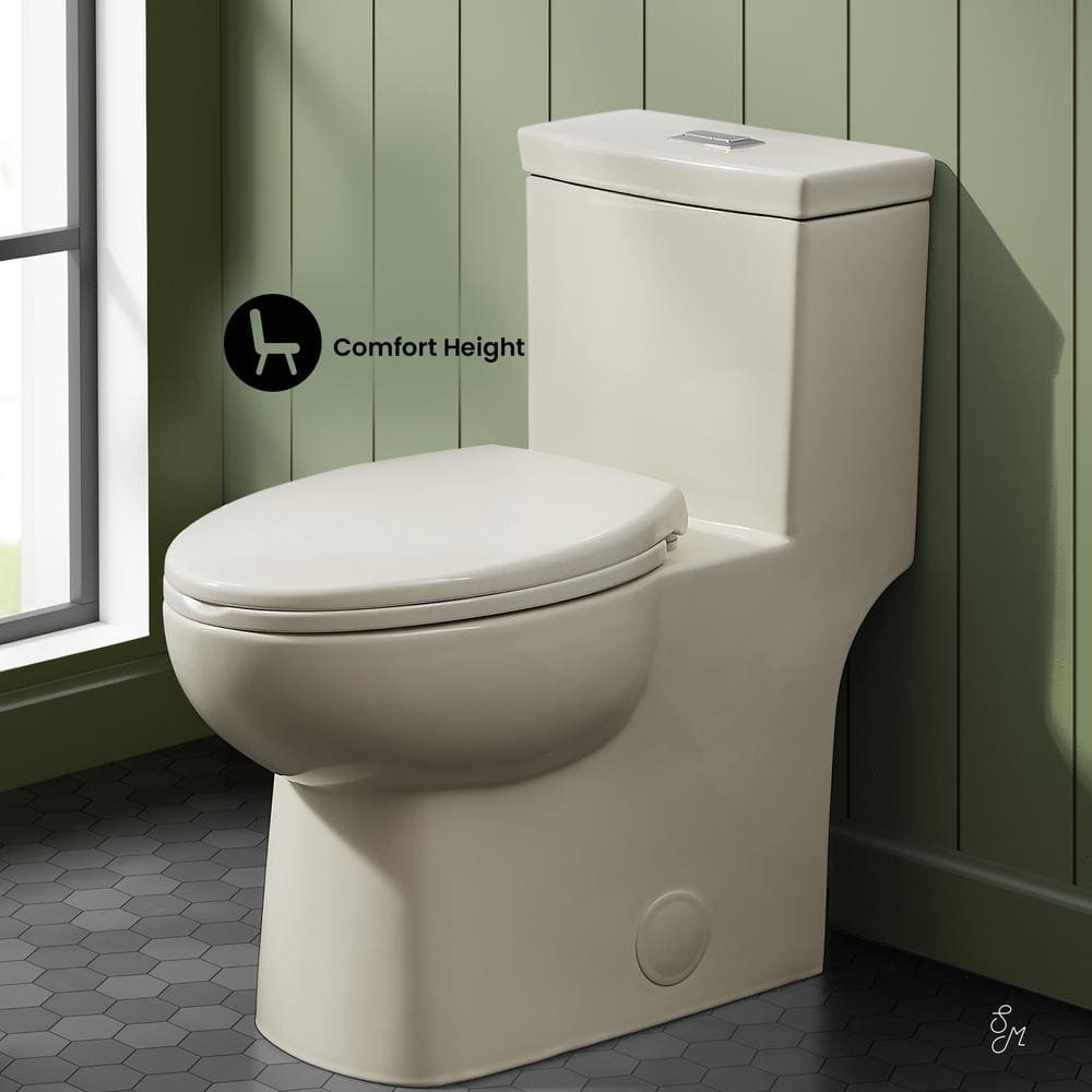 Bisque Elongated Dual Flush One-Piece Toilet