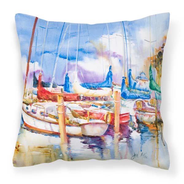 Caroline's Treasures 14 in. x 14 in. Multi-Color Lumbar Outdoor Throw Pillow Runaway Sailboats Canvas