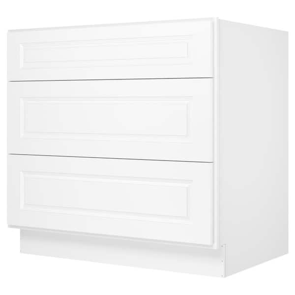 HOMEIBRO 36 in. Wx24 in. Dx34.5 in. H in Raised Panel White Plywood Ready to Assemble Drawer Base Kitchen Cabinet with 3 Drawers