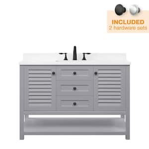 Grace 48 in. W x 22 in. D x 34 in. H Single Sink Bath Vanity in Pebble Gray with White Engineered Stone Top