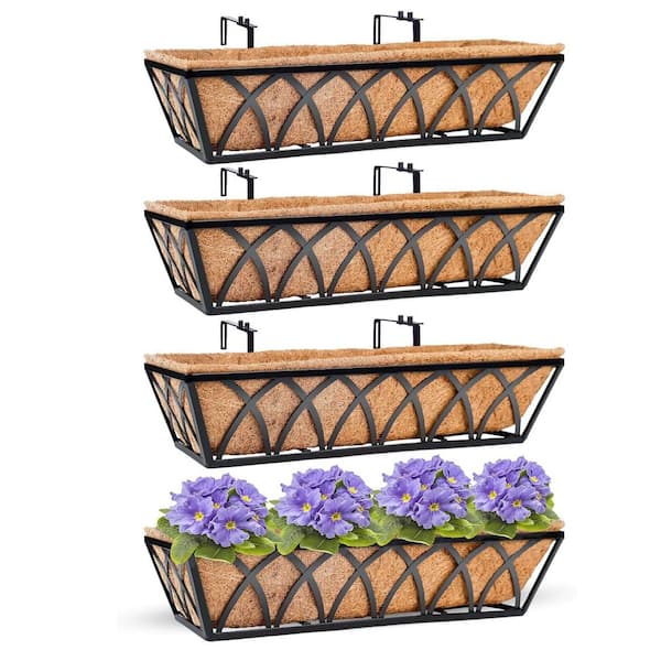 24 in. x 7 in. 5 in. Window Deck Rail Planter Rectangular with Coconut Coir Liner Brown Metal Indoor Outdoor (4-Pack)