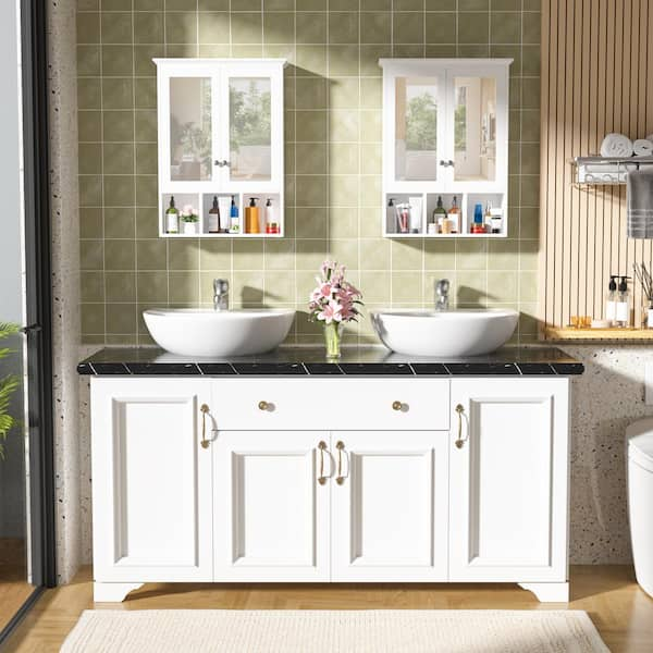 White 23 in. W Bathroom Space Saver Cabinet with 3 Fixed offers Shelves,-aqy47