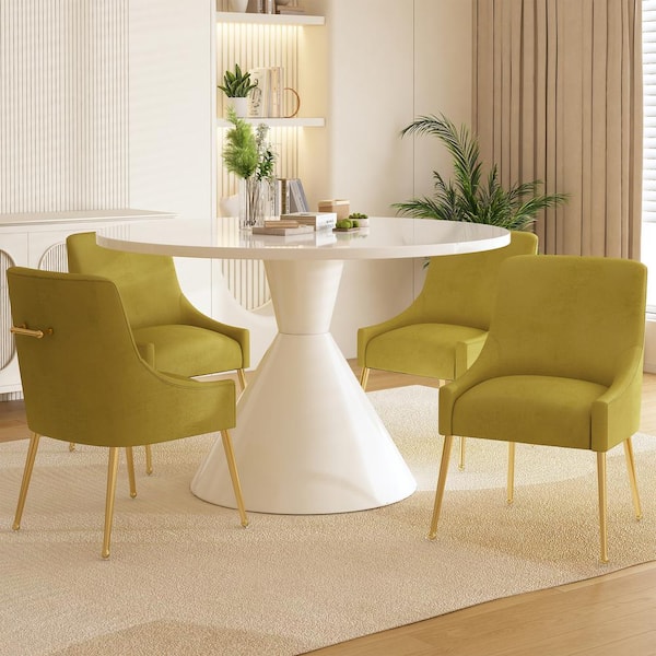 Boyel Living 5-Piece Round White MDF Top Table Set Seats 4 (4-Green Dining Chairs)