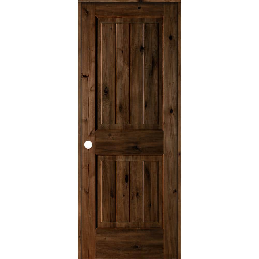 30 in. x 80 in. Knotty Alder 2 Panel Right-Hand Square Top V-Groove Provincial Stain Wood Single Prehung Interior Door price history on PriceWatchPro