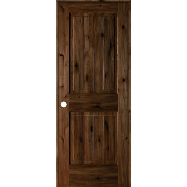 Krosswood Doors 30 in. x 80 in. Knotty Alder 2 Panel Right-Hand Square Top V-Groove Provincial Stain Wood Single Prehung Interior Door