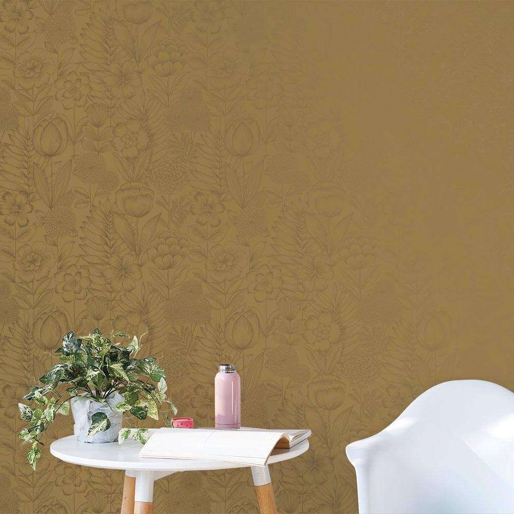 Metallic Marigold Floral Self-Adhesive Removable Wallpaper