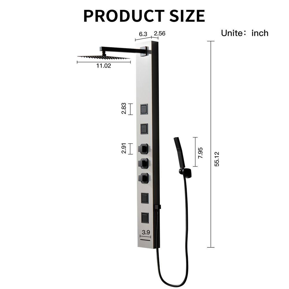 Stainless Steel Multi-Function Shower Panel with Jets and Handheld