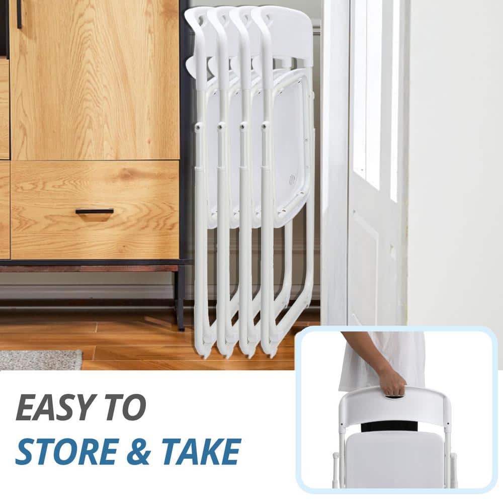 White Plastic Armless Folding Office Chairs, Set of 4