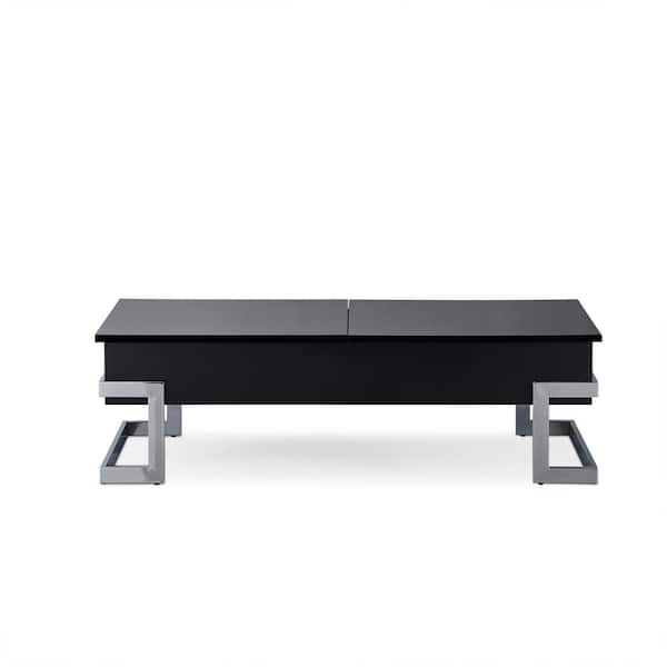 Acme Furniture Calnan 47 in. Black/Chrome Large Rectangle Wood Coffee Table with Lift Top