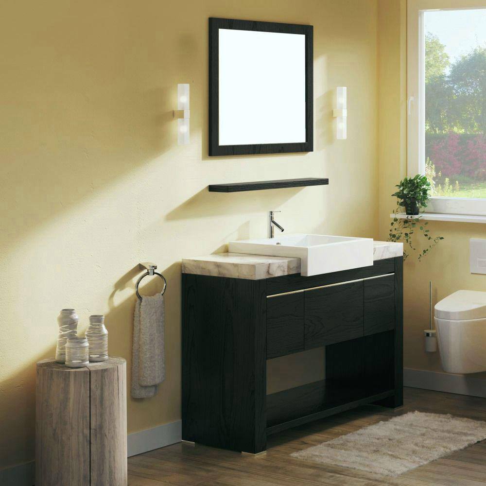 Black Oak Single Freestanding Vanity with White Marble Top