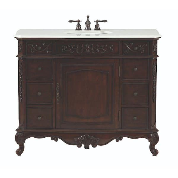 Home Decorators Collection Winslow 45 in. W Bath Vanity in Antique Cherry with Marble Vanity Top in White