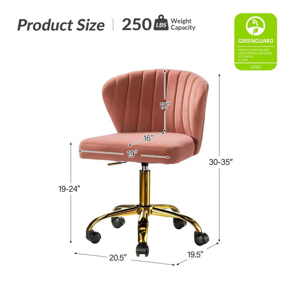 Pink Velvet Swivel Task Chair with Gold Metal Base