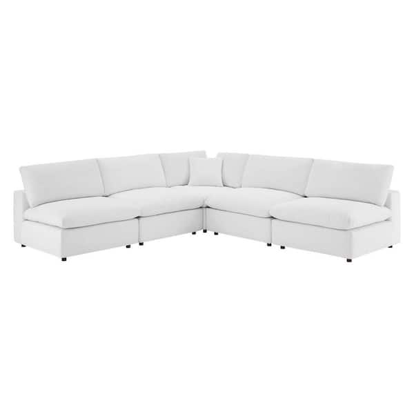 MODWAY 5-Piece White Commix Down Filled Overstuffed Performance Velvet Sectional Sofa