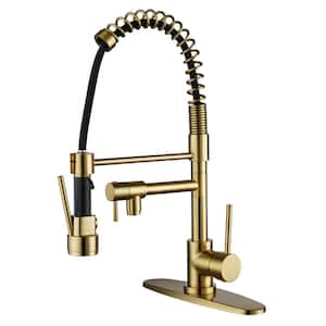 Single-Handle Pull Down Sprayer Kitchen Faucet with Advanced Spray, Pull Out Spray Wand in Solid Brass in Brushed Gold