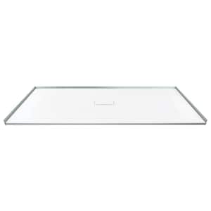Zero Threshold 60 in. L x 39.4 in. W Customizable Threshold Alcove Shower Pan Base with Center Drain in White