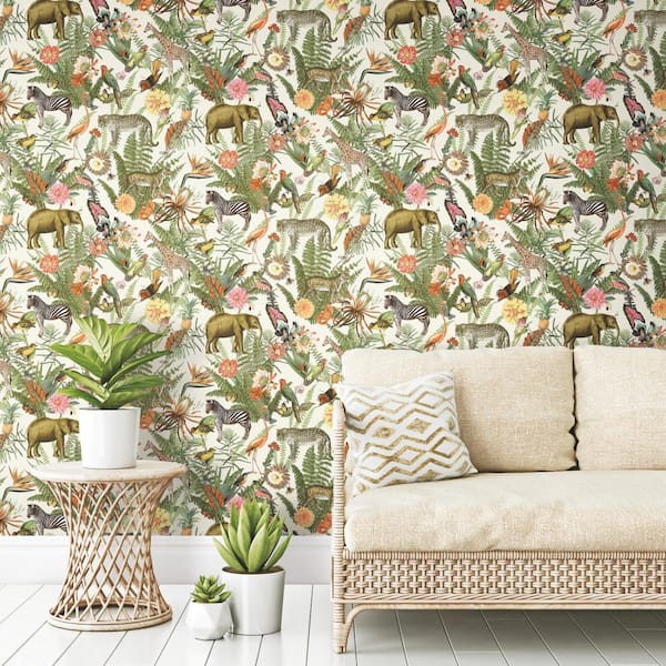 Tropical Zoo Green Matte Finish Peel and Stick Vinyl Wallpaper