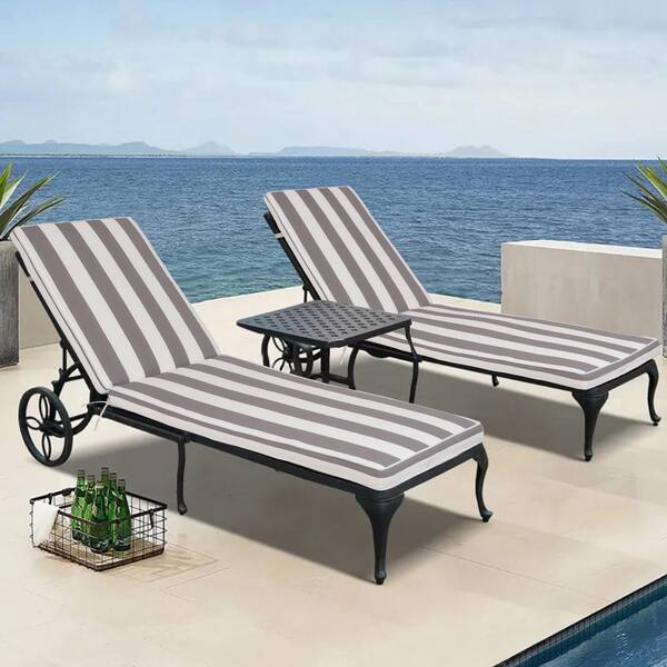 くっしょん2まい Grey White 22 x 74 Outdoor Lounge Chair Cushion Replacement
