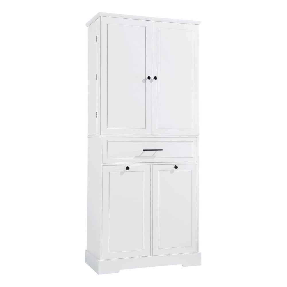 31.2 in. W x 16.4 in. D x 72.6 in. H White Freestanding Bathroom Storage Linen Cabinet with Tilt-Out Laundry Hamper price history on PriceWatchPro