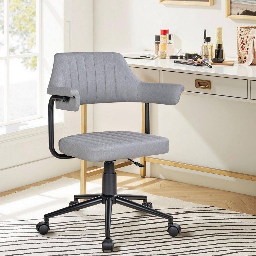 Adjustable Office Chair Faux Leather Swivel Ergonomic Task Chair in Gray with Armrests and Metal Frame for Home Office - Thumbnail 4