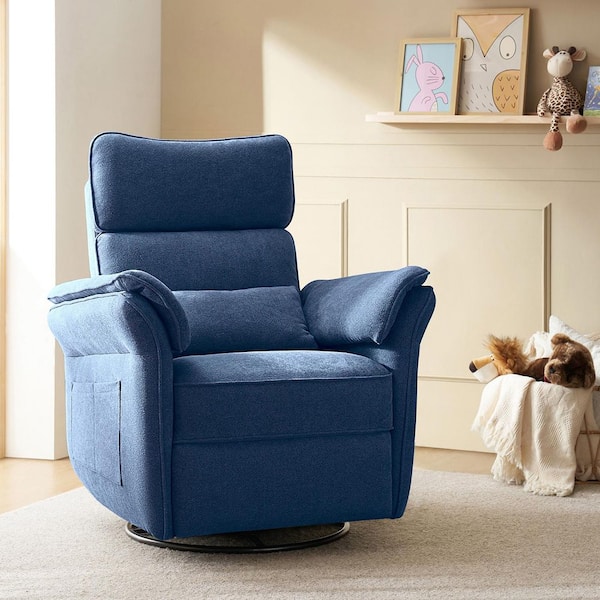 JAYDEN CREATION Enos Navy Powered Full-Motion Reclinder with USB Storage Lumbar Support Adjustable Armrest and Headrest
