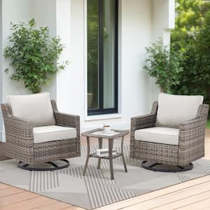 Nyajiah 3-Piece Wicker Patio Conversation Set with Beige Cushions