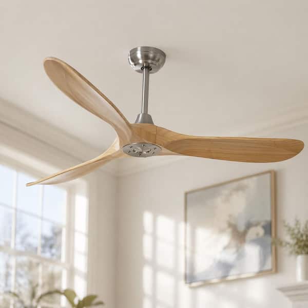 60 in. Indoor Downrod Mount Oak Solid Wood Blades Standard Ceiling Fan with Remote 6-Speed, DC Motor Reversible