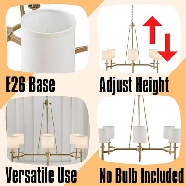 Luxe Series 6-Light Antique Gold Finish Elegant Frame Fabric Shade Linear Chandelier for Dining Room