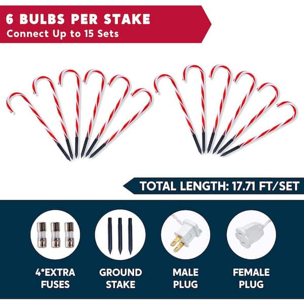 17 in. Christmas Candy Cane Lights, Christmas Pathway Lights with 72 Red, 12 Packs Candy Christmas Lights Candy Cane