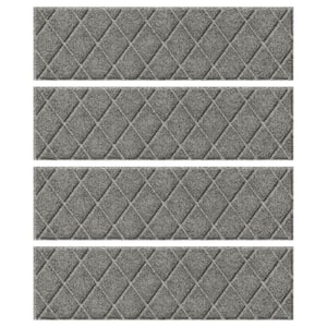 Waterhog Argyle Medium Gray 8.5 in. x 30 in. PET Polyester Indoor Outdoor Stair Tread Cover (Set of 4)