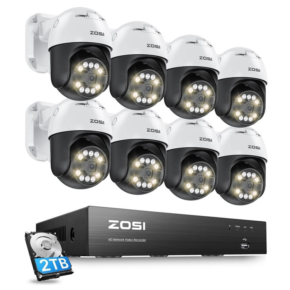 4K 8-Channel POE 2TB NVR Security Camera System with 8-Wired 5MP 355-Degree Pan Tilt Outdoor Cameras, 2-Way Audio -  ZOSI, 8HN-2965W8-20