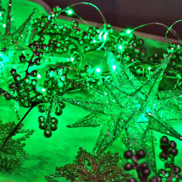 Weatherproof LED Fairy Lights with Remote Control - Battery Powered -  Silver Wire - 32ft