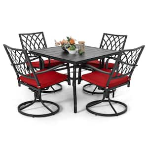 Black 5-Piece Metal Square Outdoor Dining Set with Cushion Patio Furniture Set with Swivel Chair