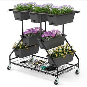 40 in. x 22 in. x 39 in. Metal Gray Raised Garden Bed with 7 Planter Boxes Drainage Holes Storage Shelf